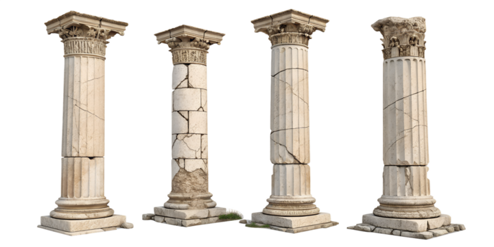standing broken damaged Greek columns isolated on white background png
