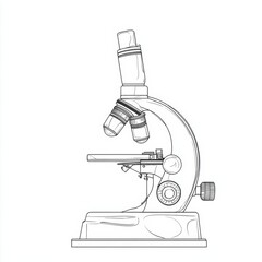 Single continuous line art science research microscope. Biology micro technology medicine business design one sketch outline drawing vector illustration