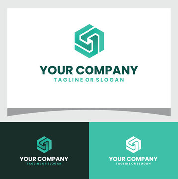 synchronized hexagon logo for construction, architecture, repair, housing and real estate company