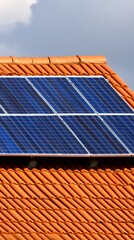 Solar Panels on Orange Tile Roof,  Sustainable Energy
