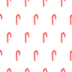 Christmas seamless pattern with candy cane. Hand drawn striped candy cane isolated on white background. Festive candy cane wrapping, wallpaper for Christmas and New Year. Xmas swirl candy cane. Wrap