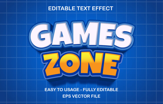 3D Bold Editable Text Effect - Games Zone Title with Blue and Yellow Style Vector