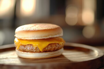 Hamburger on wood plate with all fresh Ingredients.