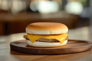 Hamburger on wood plate with all fresh Ingredients.