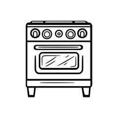 Black and White Oven Outline with Transparent Background Kitchen Appliance