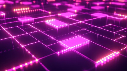 Dynamic network of glowing, interconnected squares.