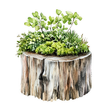 green plants growing on wooden stump clip art preview