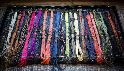 Assorted colorful braided cords display
