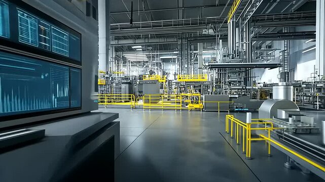 Modern industrial facility showcasing advanced machinery and production lines in a dynamic environment