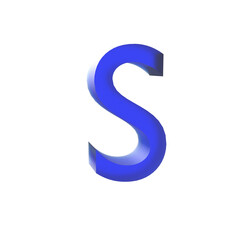 3d blue Glassmorphic S letter isolated, typographic design