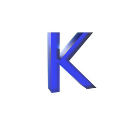 3d blue Glassmorphic K letter isolated, typographic design