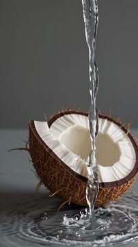 Elegant coconut water cascade scene