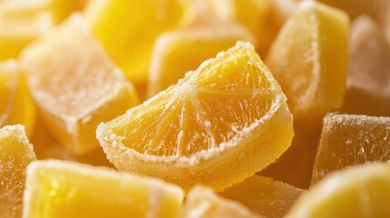 Frozen orange slices, close-up, kitchen, sunlight