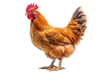Fototapeta premium Full body of brown chicken hen standing isolated transparent background 