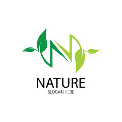 nature leaf logo design letter N on white background