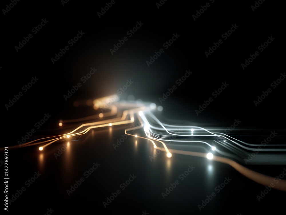Poster illuminated pathways: ethereal streams of light traversing a dark plane