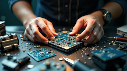 Skilled hands crafting precious object detailed closeup