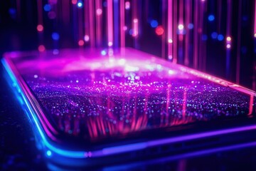 Vibrant Mobile Device with Colorful Light Trails and Glowing Effects