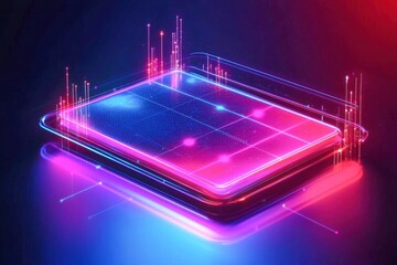 Vibrant Abstract Digital Design with Neon Lights and Geometric Patterns