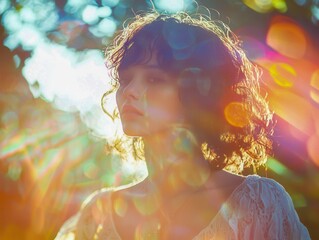 Ethereal Portrait of Young Woman in Enchanted Nature Light