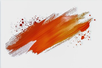 Vibrant Orange Paint Stroke with Splatter on White Background