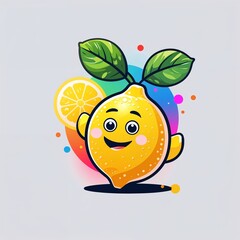 lemon character on plain colorful background illustration icon logo concept 