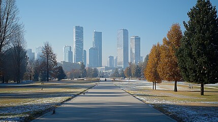 Obraz premium Serene Autumn Park with City Skyline