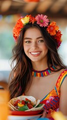Young Woman Laughing With Tacos While Celebrating Cinco De Mayo 