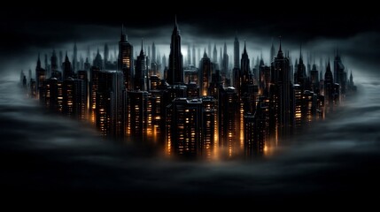 Fototapeta premium Dark Metropolis: A Cityscape Veiled in Atmospheric Obscurity and Mysterious Lights