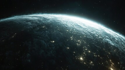 Fototapeta premium Panoramic View of Planet Earth from Space, Glowing City Lights for Concept Art and Global Connectivity