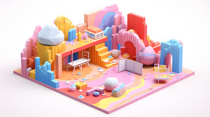 Fototapeta premium Painting canvas damaged colorful isometric 3D