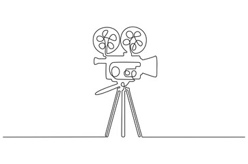Continuous one line drawing of Movie camera. Single line drawing illustration Cinema camera. Professional camera concept vector art. Doodle line illustration.