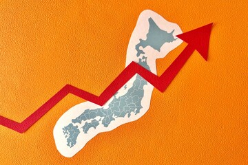 日本地図と上がる矢印