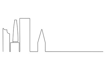 Continuous one line drawing of Building architecture. Single line drawing illustration of Smart building architecture. Real estate concept vector art. Doodle line illustration.