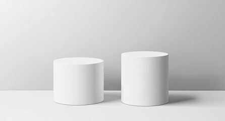 Two white cylindrical podiums on white background.