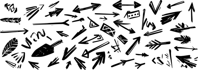Abstract Hand Drawn Arrow Set, Brush Stroke and Doodle Vector Icons