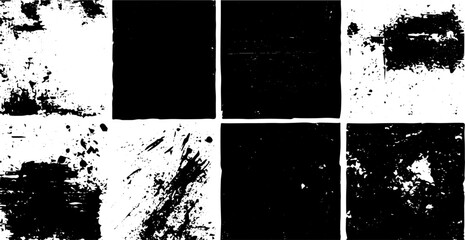 Grunge Texture Square Blocks Set, Distressed Vector Overlays