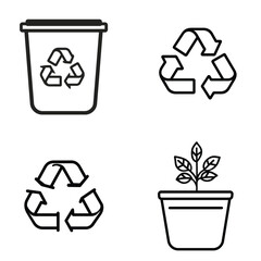 Obraz premium Recycling Bin Symbol, Recycled Arrows, Plant in Pot Icon Set, Environmental Concept