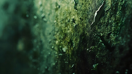Textured Mossy Wall: A close-up view of a weathered wall with vibrant moss and water droplets. Reveals the beauty of texture and the subtle patterns of the natural world. 