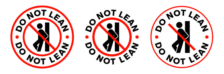 No Leaning icon set. Do not lean sign, signboard, symbol, label, logo, badge, icons, sticker, symbol, emblem, stamp, red, line, flat vector, isolated illustration on white background. © IQ art_Design