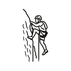 Fototapeta premium Rock Climber Silhouette Person Ascending Cliff Face with Gear on Transparent