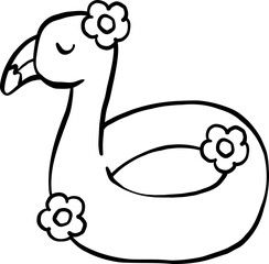 Groovy Summer Cute  Flamingo Float Outline Doodle