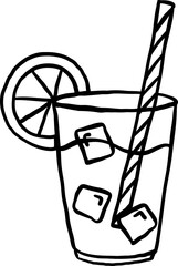 Summer Drink Refreshing Lemonade Drink with Straw cartoon Hand Drawn Outline Doodle