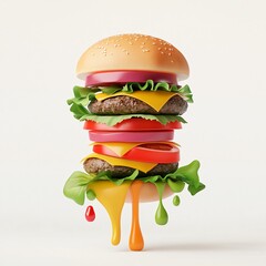 Delectable Burger: A mouthwatering burger, a symphony of flavors, is meticulously layered with succulent ingredients, a true culinary masterpiece.