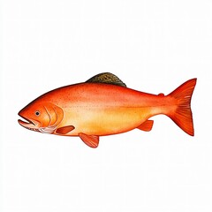 Golden Trout: A vibrant golden trout with a distinctive orange hue and black spots, isolated against a clean white background. It is a beautiful illustration perfect for a variety of purposes.