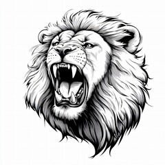Lion's Roar: A detailed monochrome illustration of a majestic lion, showcasing its powerful roar and untamed spirit.