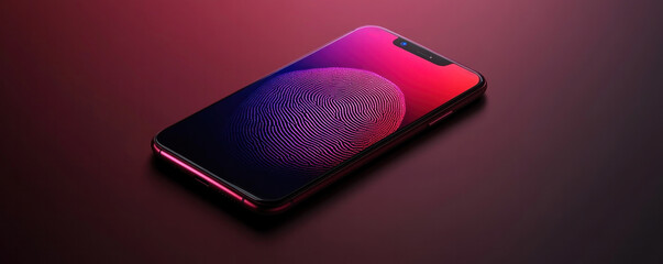 A phone with a red background and a blue screen. The phone is showing a fingerprint