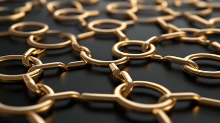 Fototapeta premium Blockchain concept with digital nodes and coins, symbolic tech