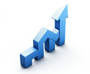 3D blue arrow graph showing upward trend.