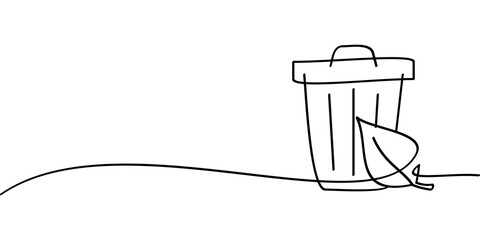 continuous line drawing of organic trash bin symbol. abstract line art illustration